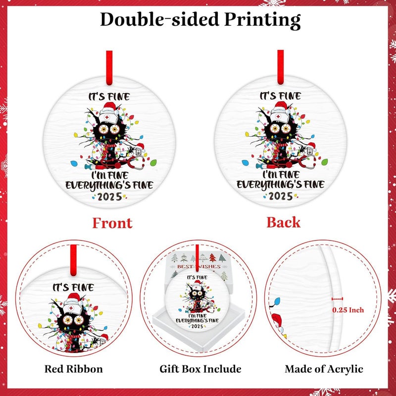 PETCEE Funny Cat Christmas Ornament 2025 - Everything's Fine Ornaments Hanging Decoration Black Cat Fire Ornaments for Christmas Tree Funny Commemorative Ornament - Image 3